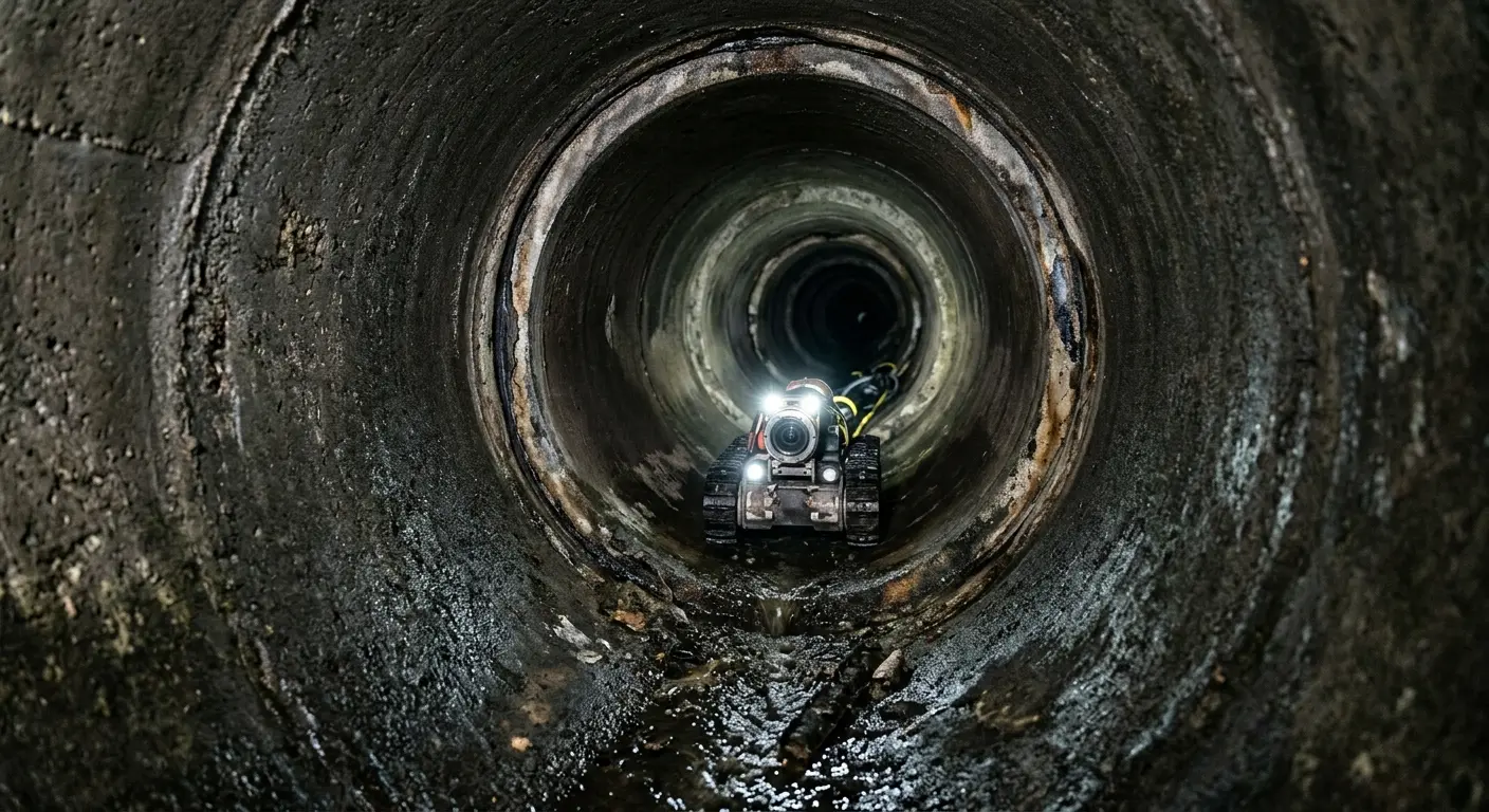 Robotic sewer camera inspecting pipe interior for Drain Snake Service in Jurupa Valley
